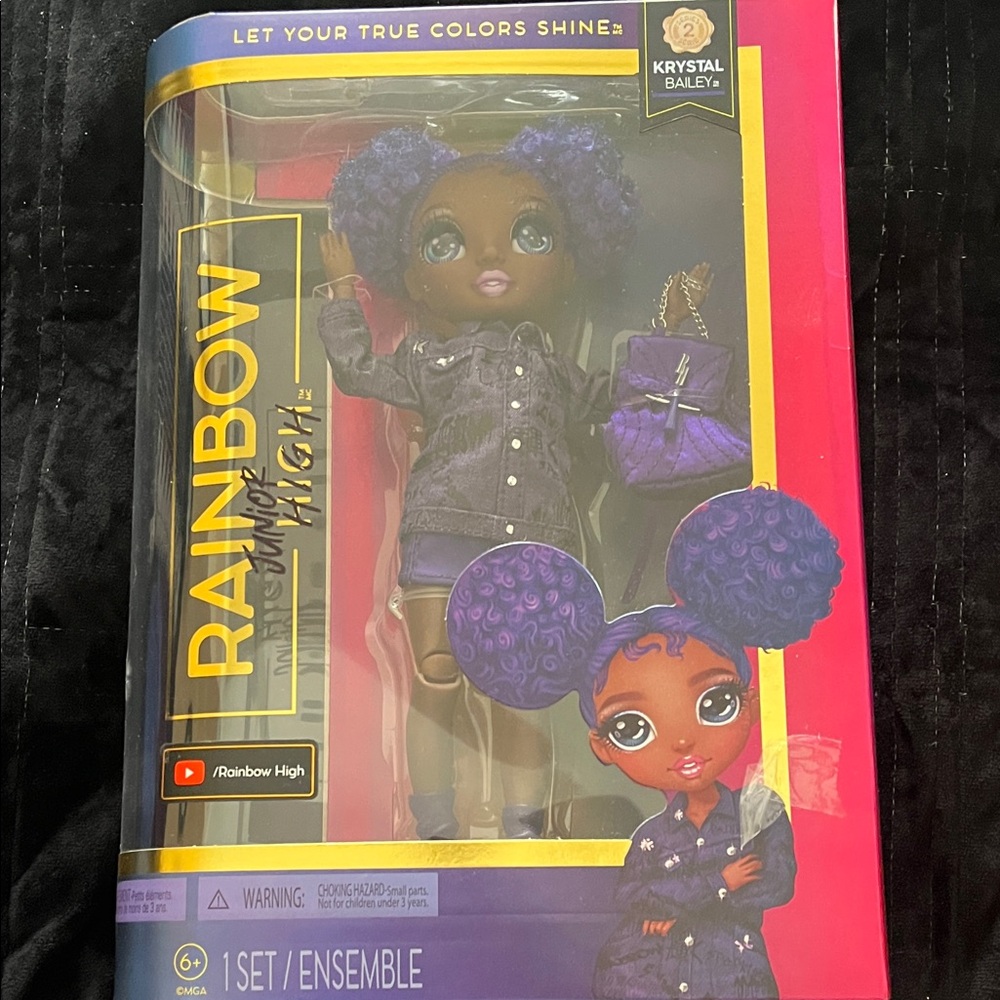 Rainbow Doll with Purple Hair and Denim Outfit